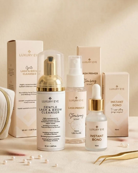 Espuma de limpeza, Lash Primer e Instant Bond da Luxury Eye